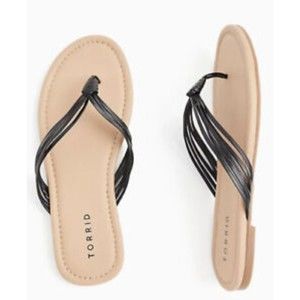 Torrid Black Faux Leather Strappy Braided Sandal Flip Flop Size 9WW NWT